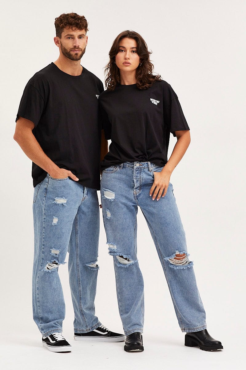 HW BOYFRIEND JEAN Blue Unisex Boyfriend Denim Jeans Mid Rise for Women by Ally