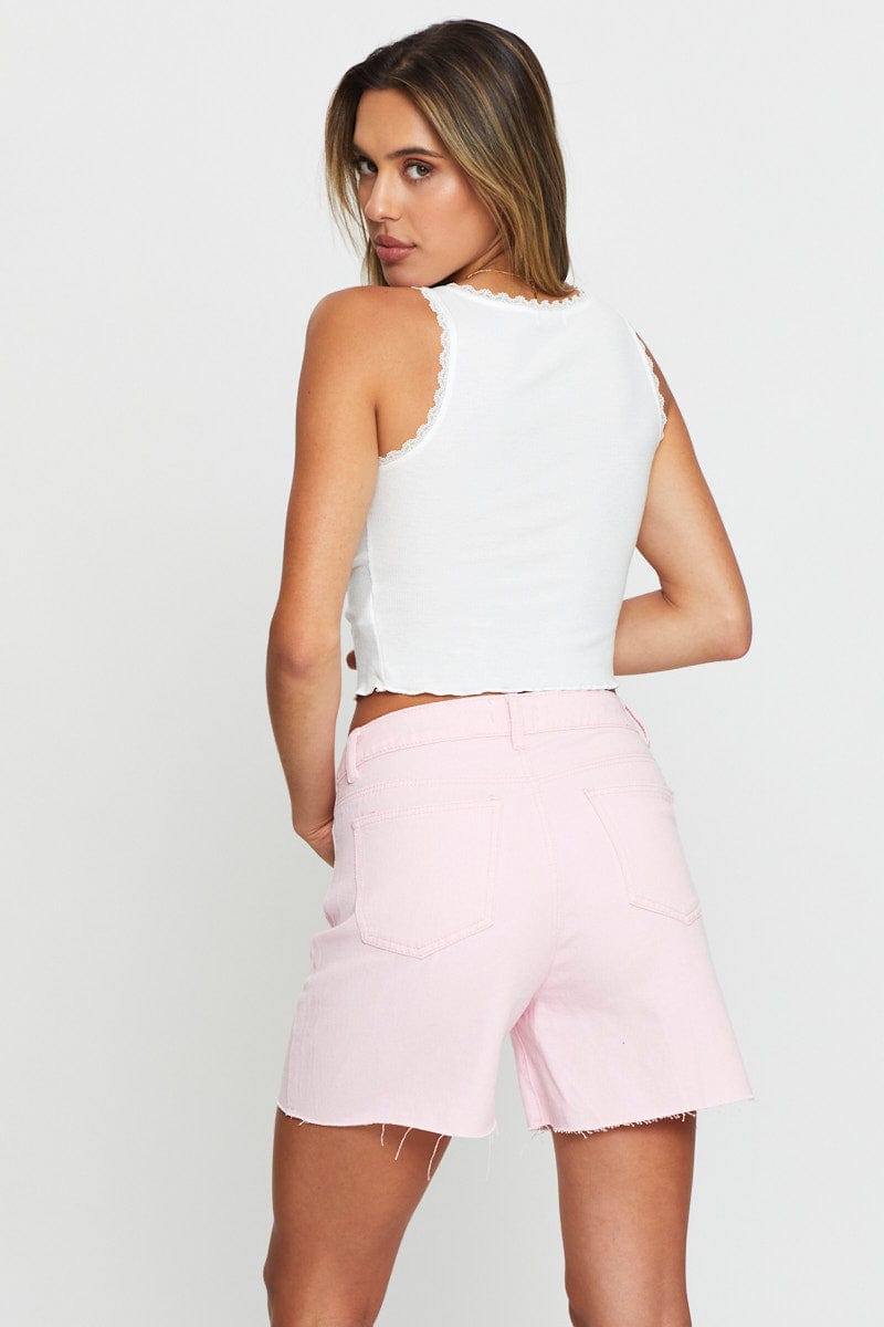 HW COLOURD SHORT Pink High Rise Denim Shorts for Women by Ally
