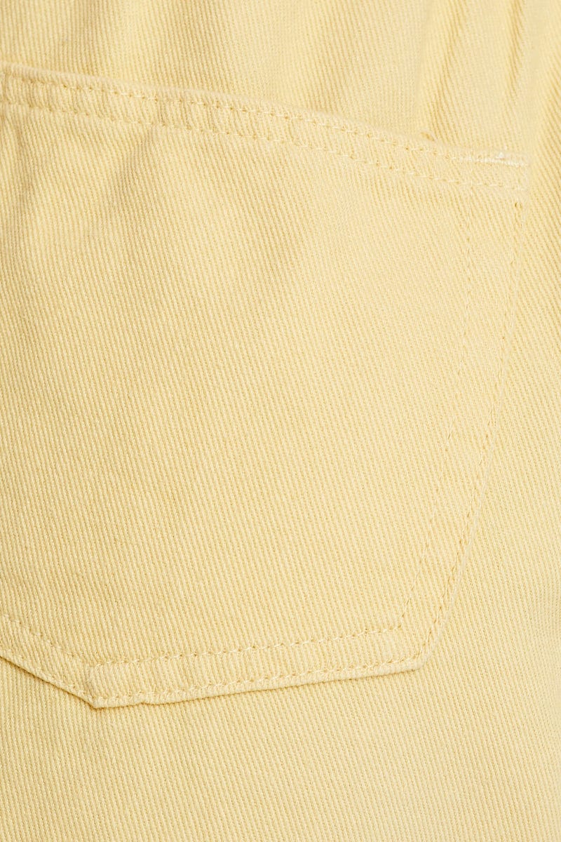 HW COLOURD SHORT Yellow 2 Button Paperbag Color Denim Shorts for Women by Ally