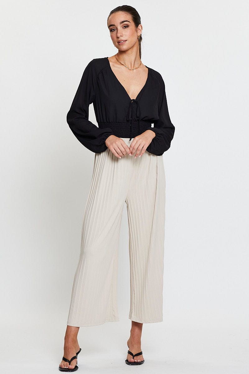 HW CULOTTE Camel Ribbed Pants High Rise Wide Leg for Women by Ally