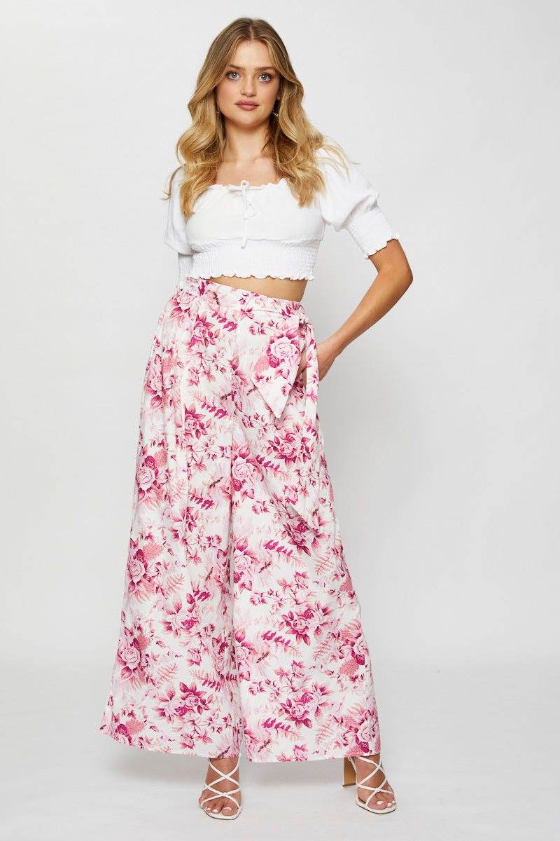 HW CULOTTE Print Wide Leg Pants High Rise for Women by Ally