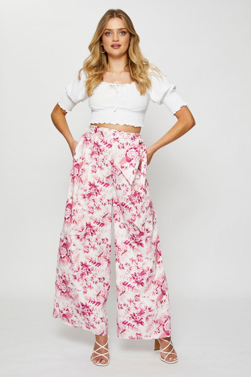 HW CULOTTE Print Wide Leg Pants High Rise for Women by Ally