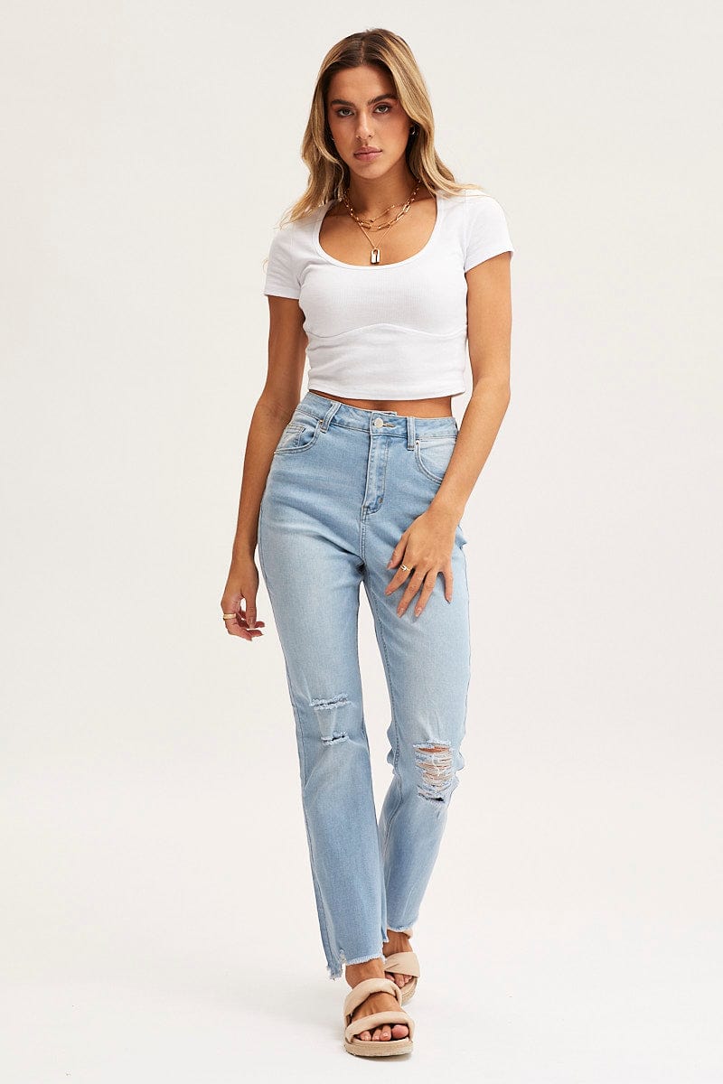HW FLARE JEAN Blue Flare Denim Jeans High Rise for Women by Ally