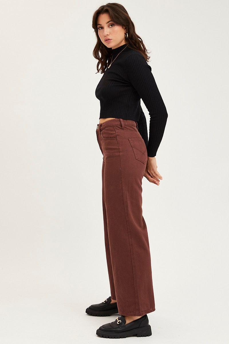 Women's Brown Flare Denim Jeans High Rise