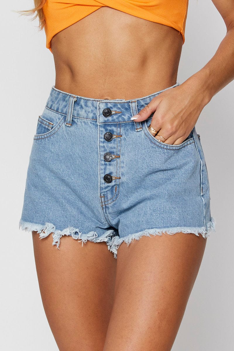 HW RELAXED SHORT Blue High Rise Denim Shorts Relaxed for Women by Ally