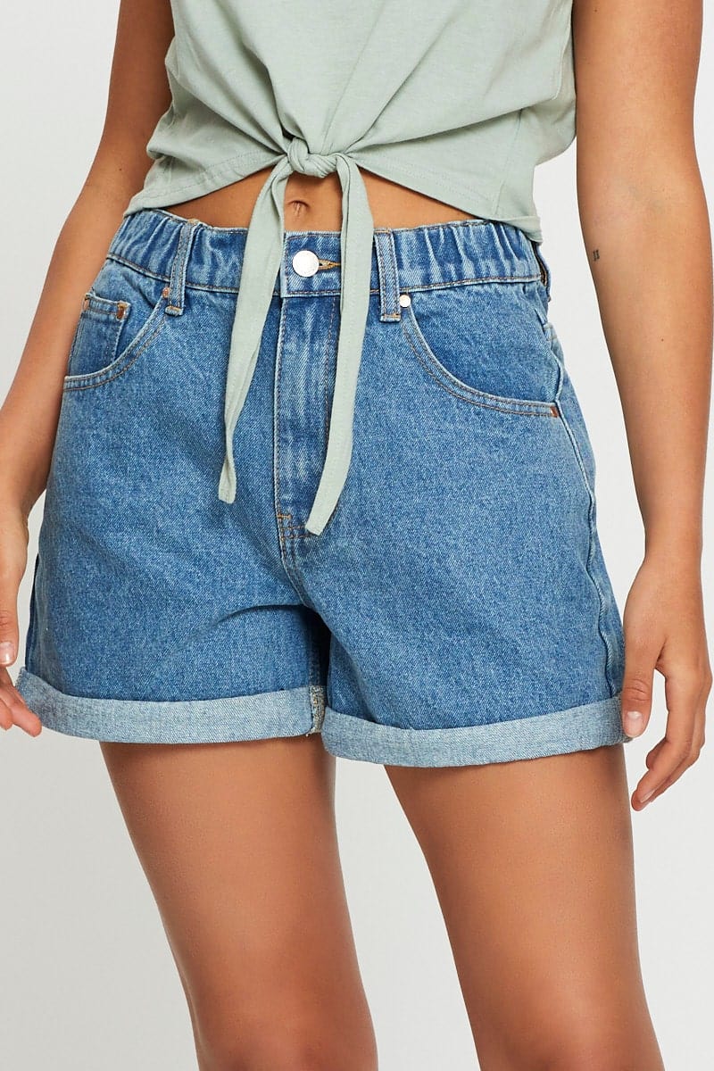 HW RELAXED SHORT Blue High Waist Shorts Relaxed for Women by Ally