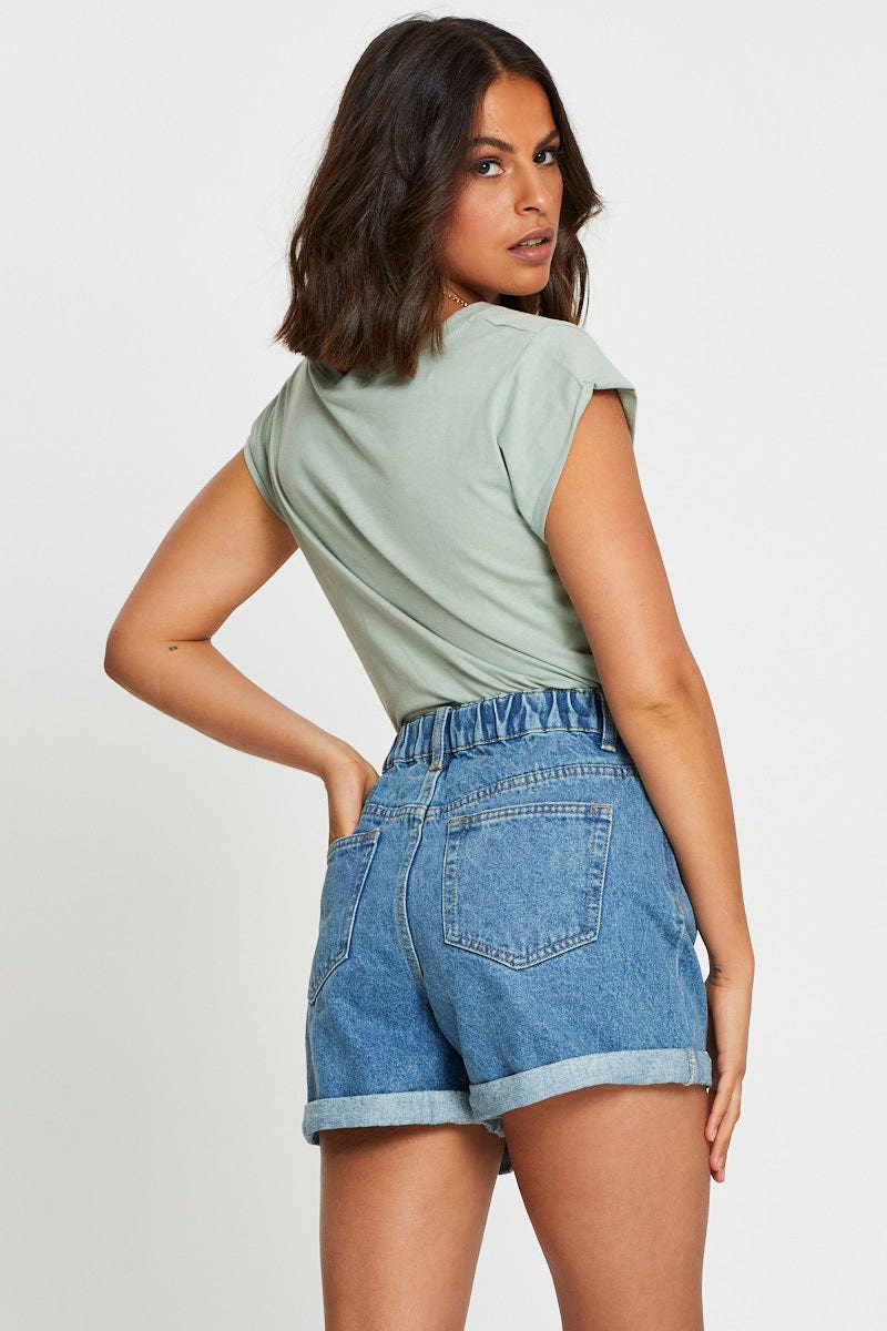 HW RELAXED SHORT Blue High Waist Shorts Relaxed for Women by Ally