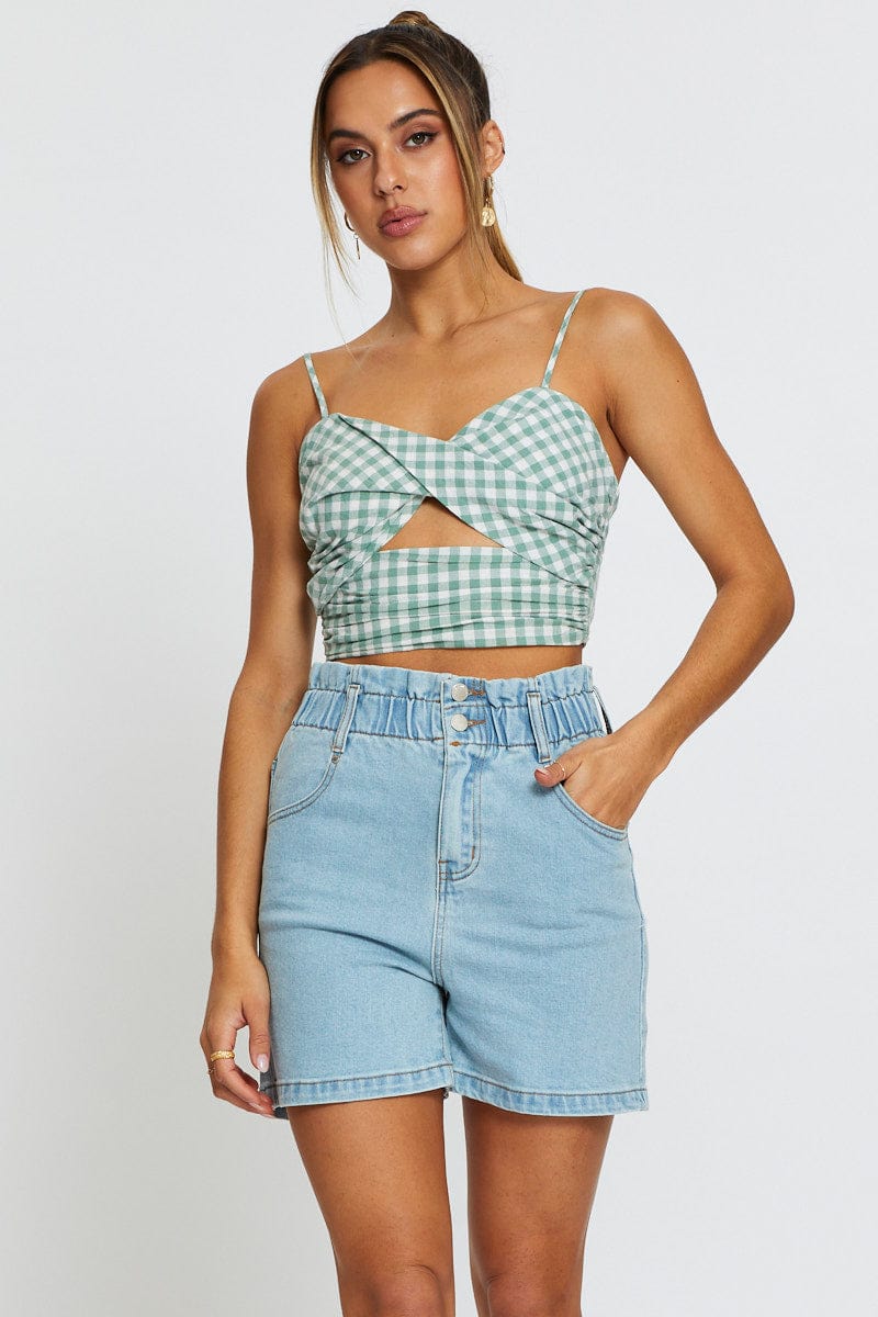 HW RELAXED SHORT Blue Paper Bag Denim Shorts High Waist for Women by Ally