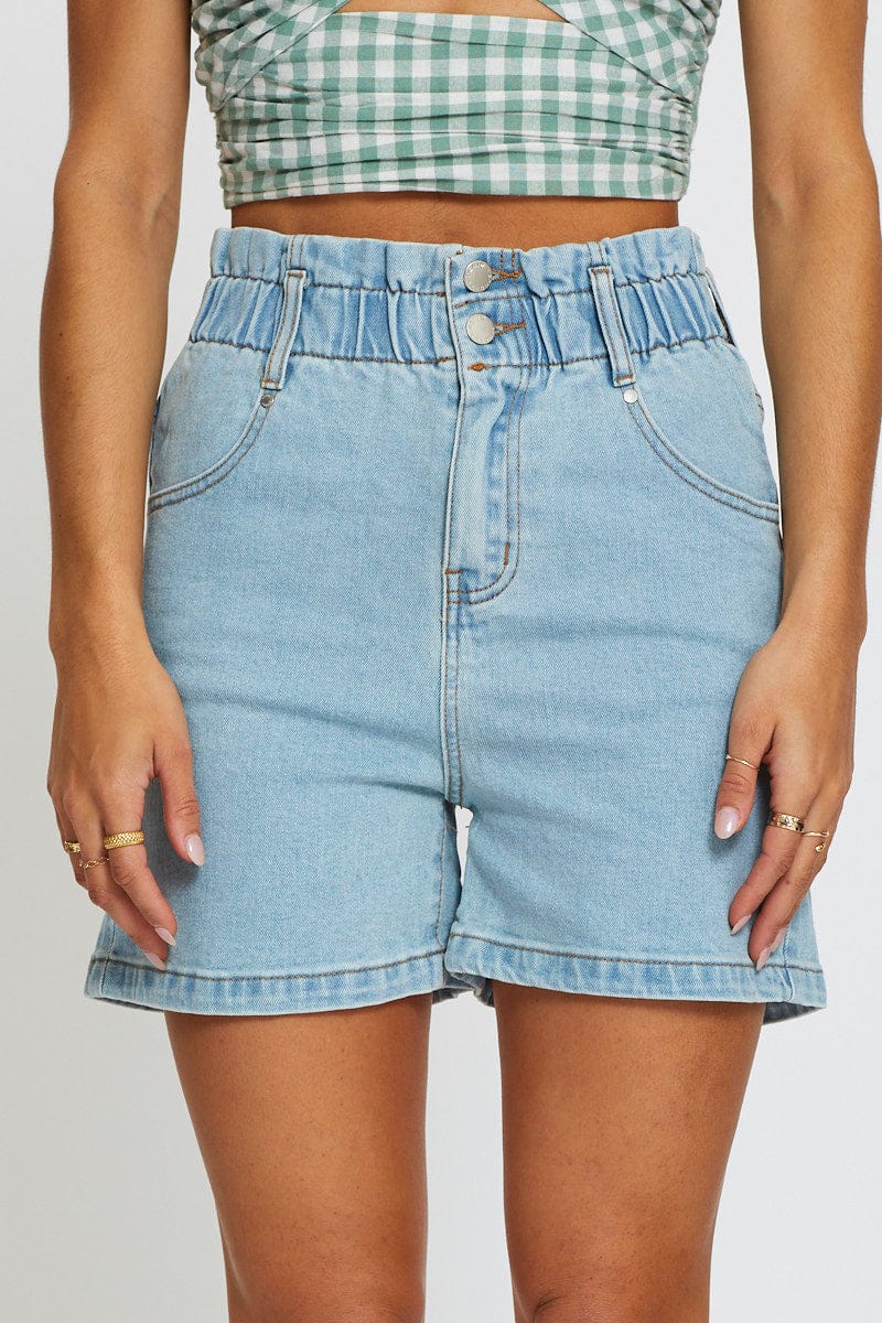 HW RELAXED SHORT Blue Paper Bag Denim Shorts High Waist for Women by Ally