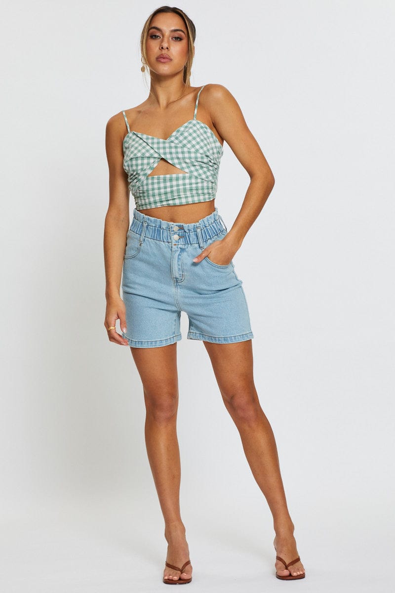 HW RELAXED SHORT Blue Paper Bag Denim Shorts High Waist for Women by Ally
