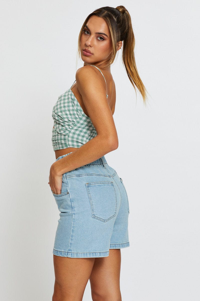 HW RELAXED SHORT Blue Paper Bag Denim Shorts High Waist for Women by Ally