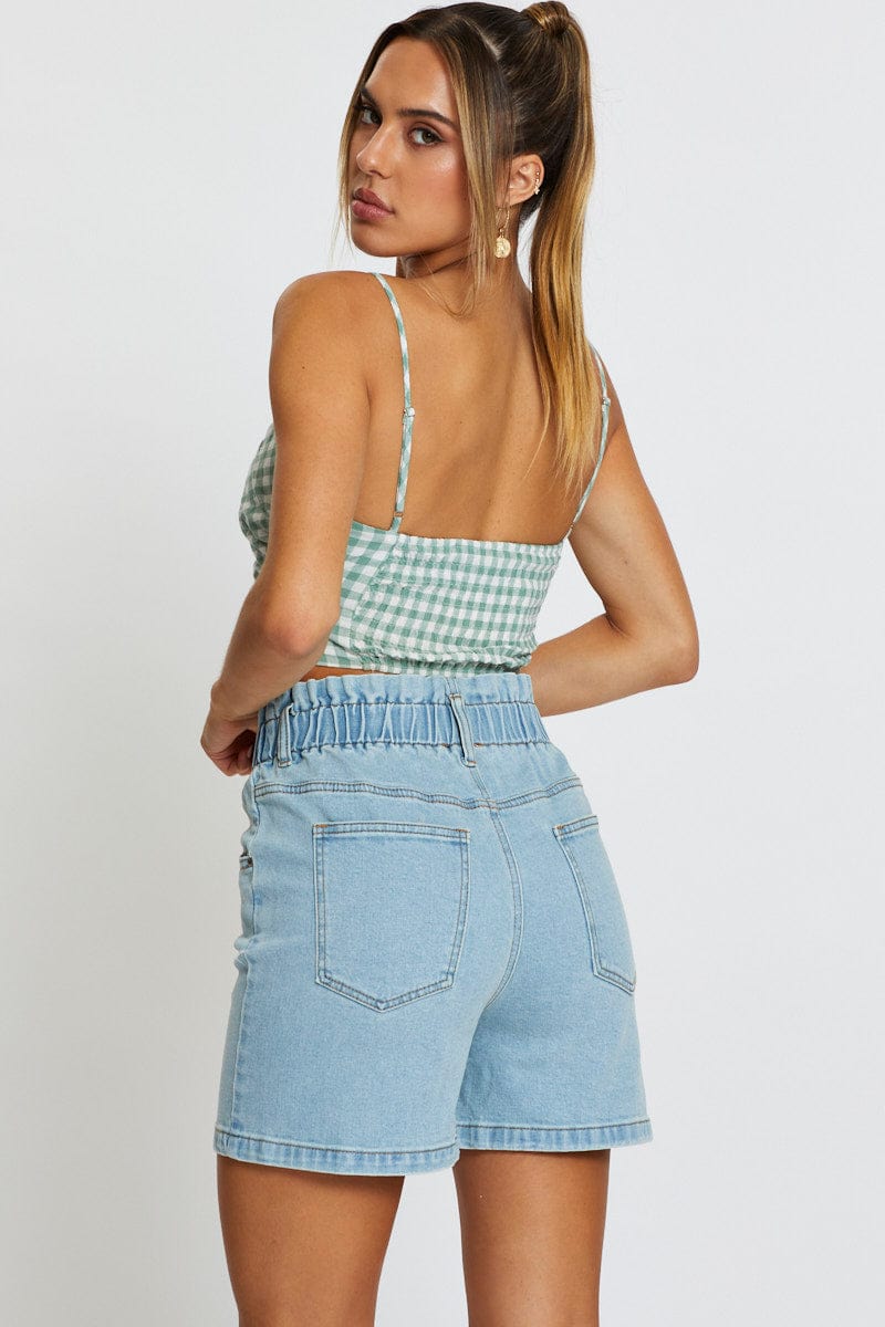 HW RELAXED SHORT Blue Paper Bag Denim Shorts High Waist for Women by Ally