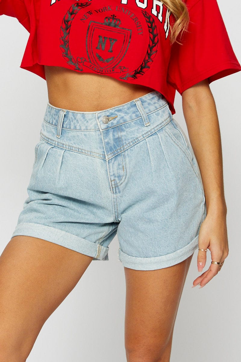 HW RELAXED SHORT Blue Relaxed Denim Shorts High Rise for Women by Ally
