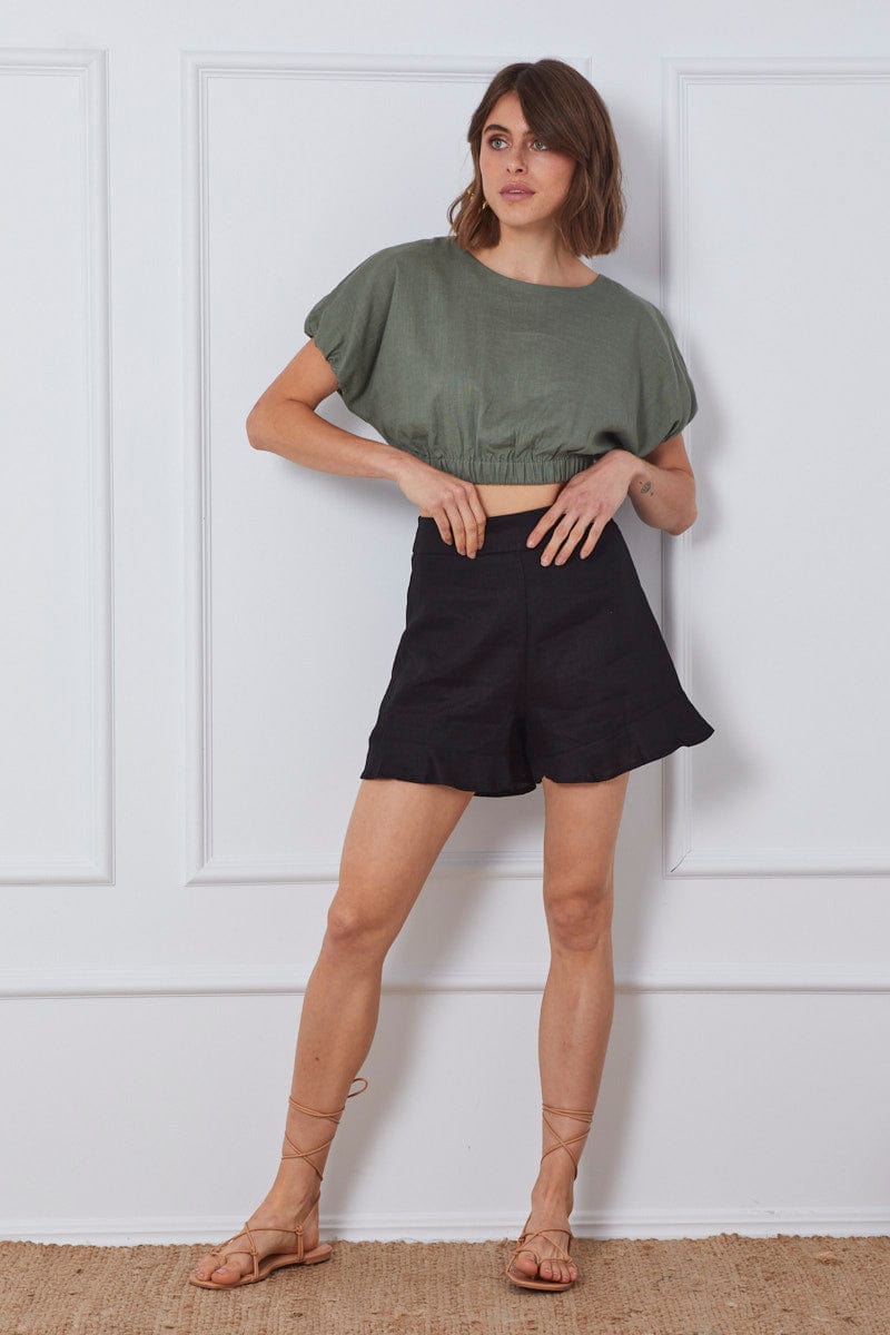 HW SHORT Black High Rise Shorts Linen for Women by Ally