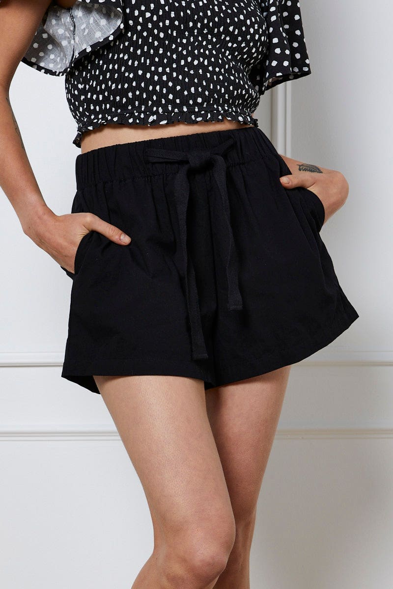 HW SHORT Black Tie Up Shorts High Waist for Women by Ally