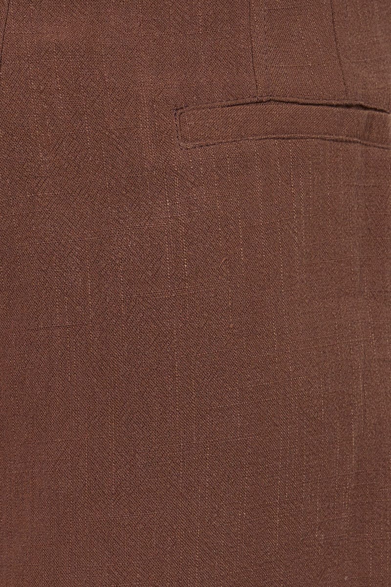 HW SHORT Brown Belted Shorts High Waist Linen for Women by Ally