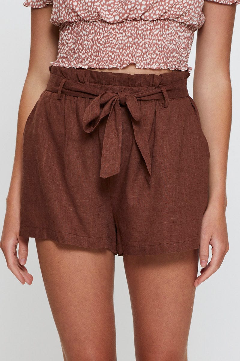 HW SHORT Brown Mini Shorts High Rise for Women by Ally