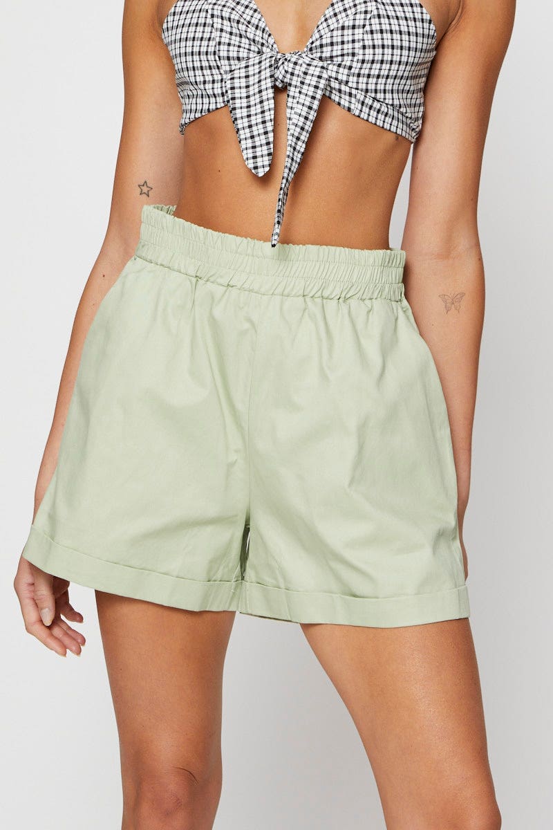 HW SHORT Green Shorts Elastic Waist for Women by Ally