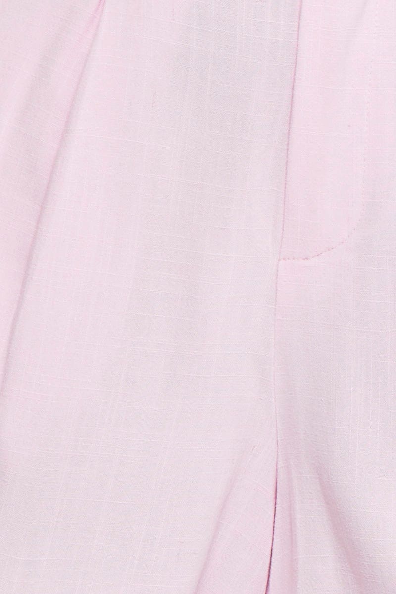 HW SHORT Pink Mini Shorts High Rise Linen Blend for Women by Ally