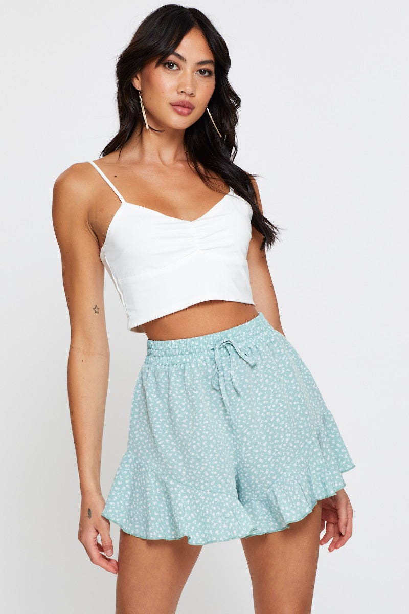 HW SHORT Print Shorts Ruffle Hem for Women by Ally