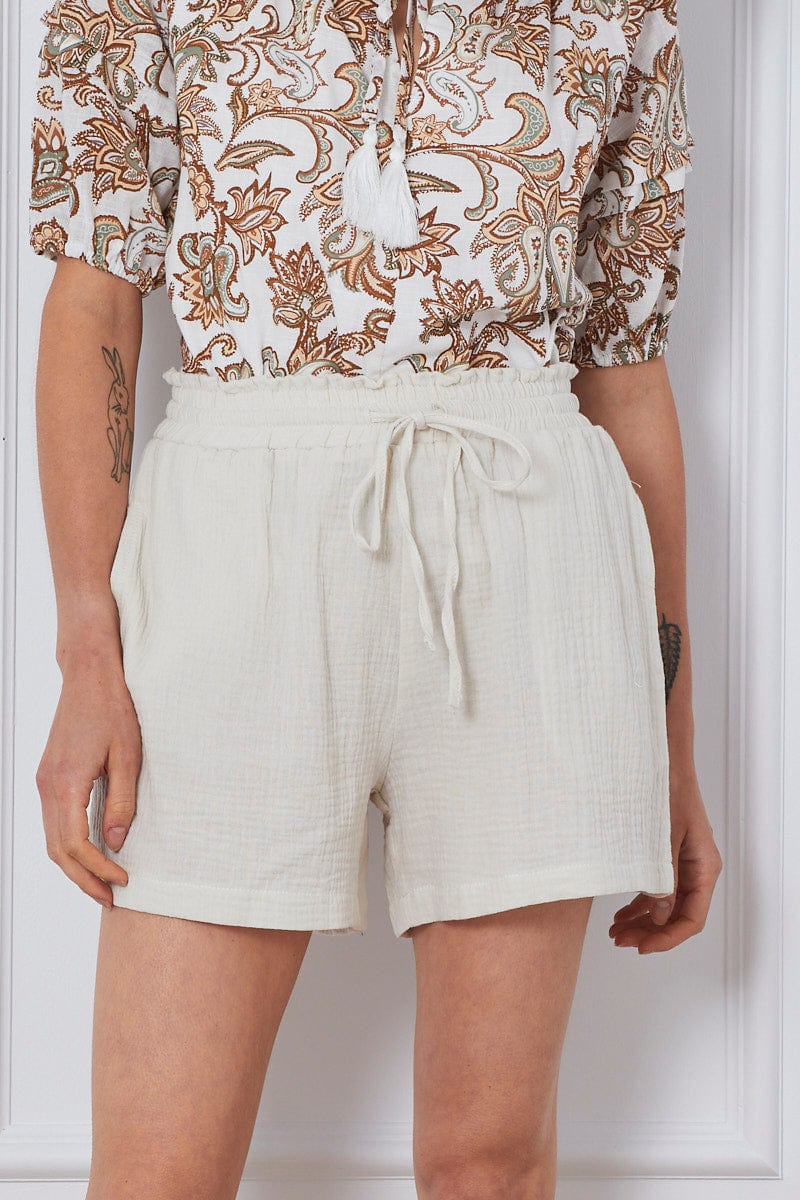 HW SHORT White Textured Shorts for Women by Ally