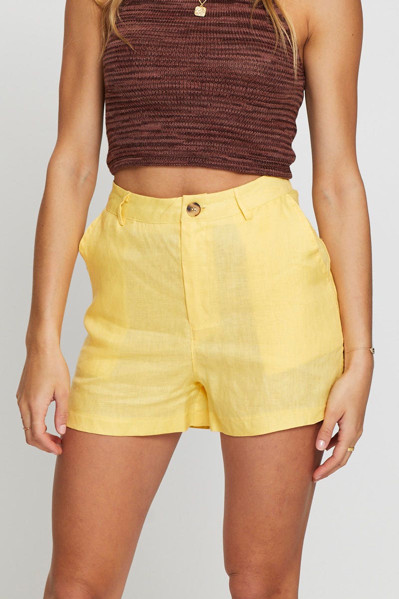 HW SHORT Yellow Shorts Linen for Women by Ally