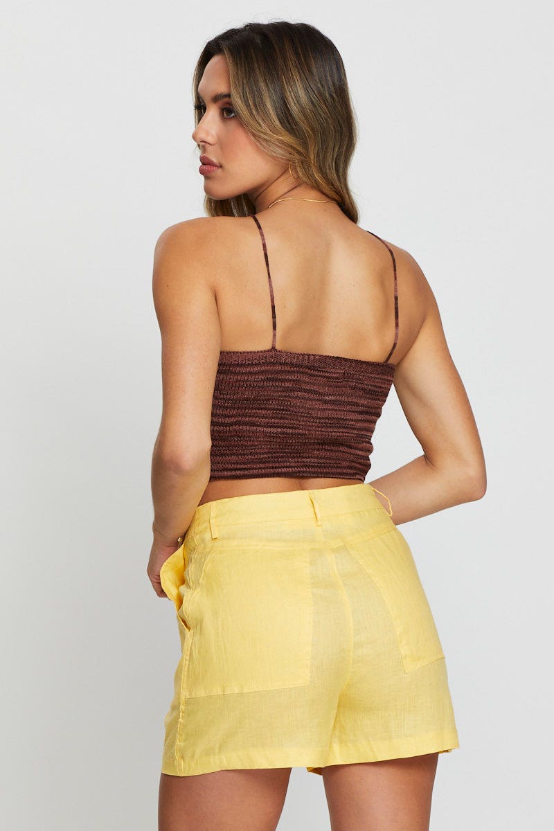 HW SHORT Yellow Shorts Linen for Women by Ally