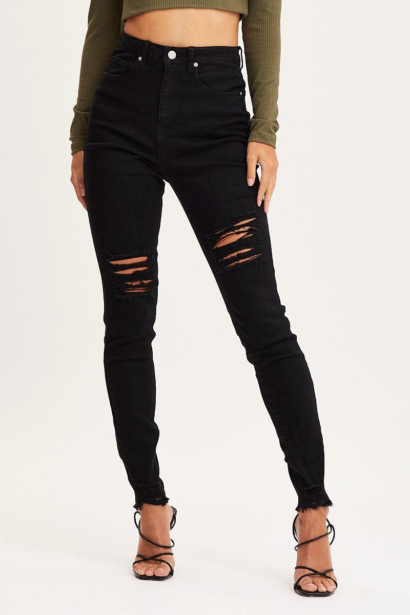 HW SKINNY JEAN Black Skinny Denim Jeans High Rise for Women by Ally