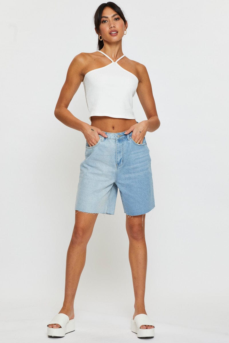 HW SKINNY JEAN Blue Relaxed Denim Shorts High Rise for Women by Ally