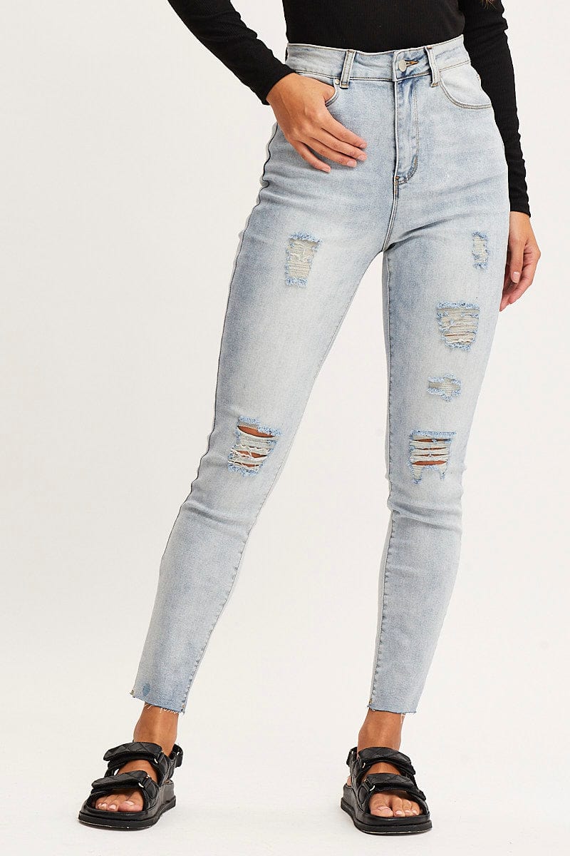 HW SKINNY JEAN Blue Skinny Denim Jeans High Rise for Women by Ally