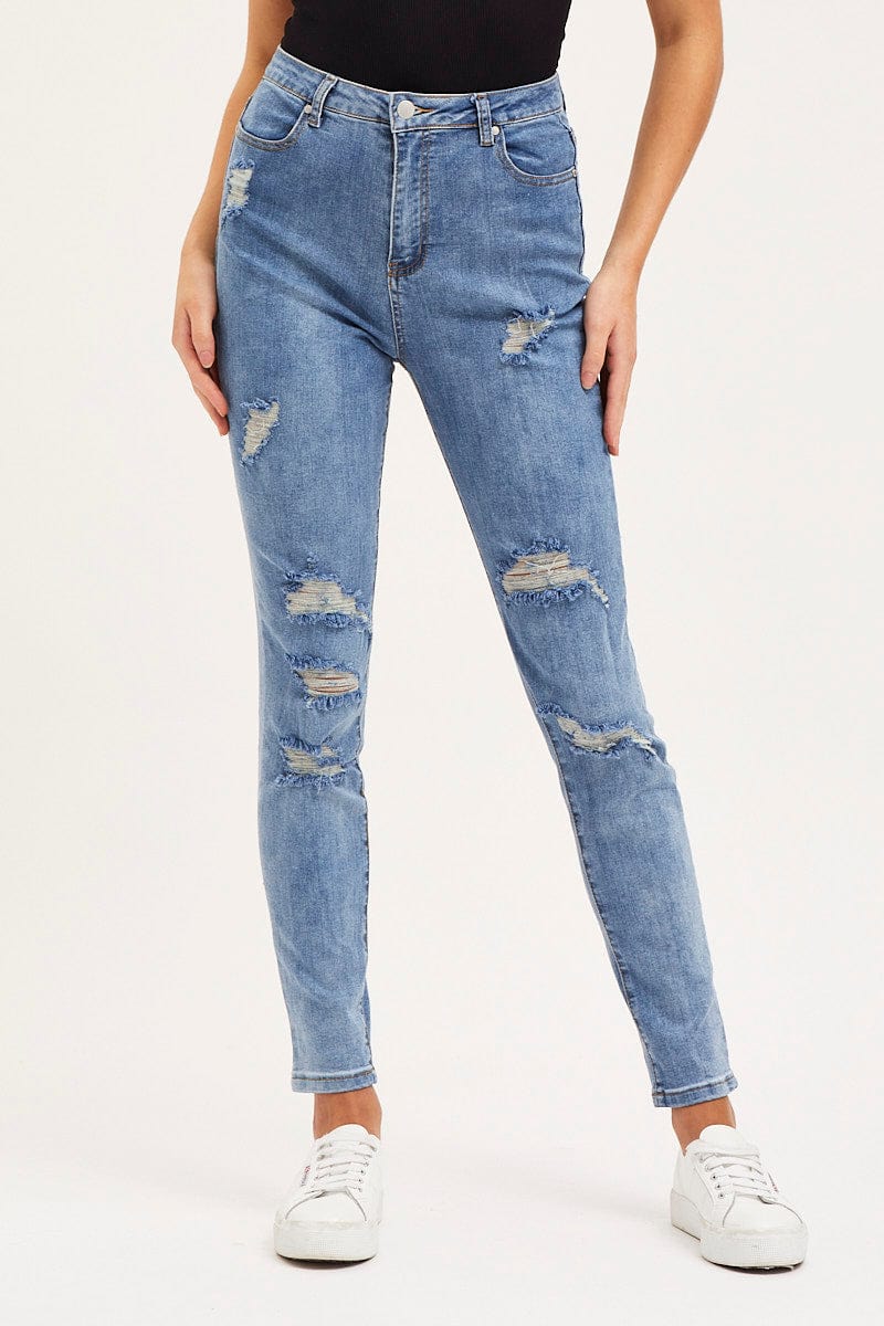 HW SKINNY JEAN Blue Skinny Denim Jeans High Rise for Women by Ally