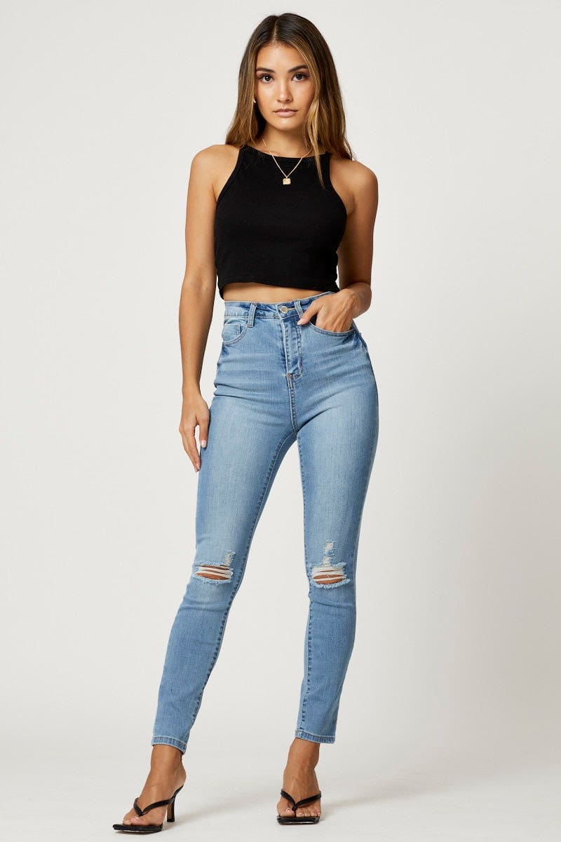 Women’s Blue Skinny Denim Jeans High Rise | Ally Fashion