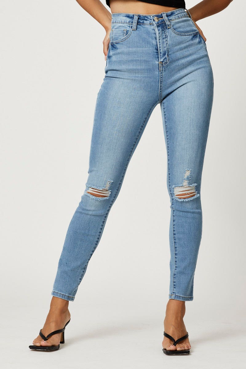 HW SKINNY JEAN Blue Skinny Denim Jeans High Rise for Women by Ally