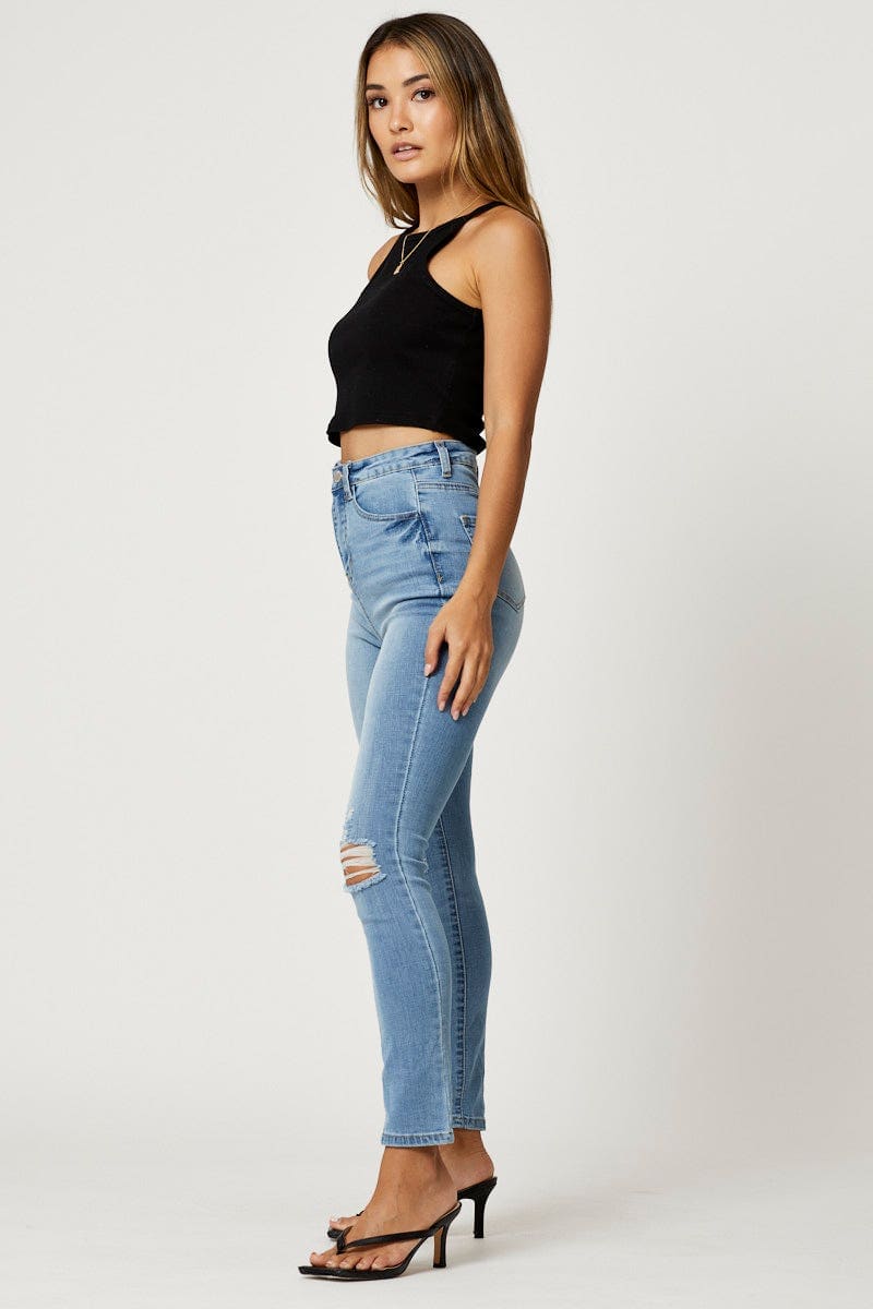 HW SKINNY JEAN Blue Skinny Denim Jeans High Rise for Women by Ally