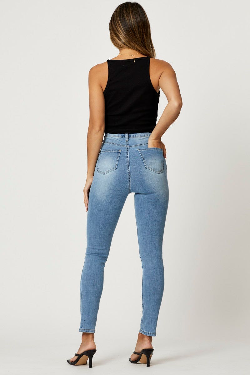 HW SKINNY JEAN Blue Skinny Denim Jeans High Rise for Women by Ally