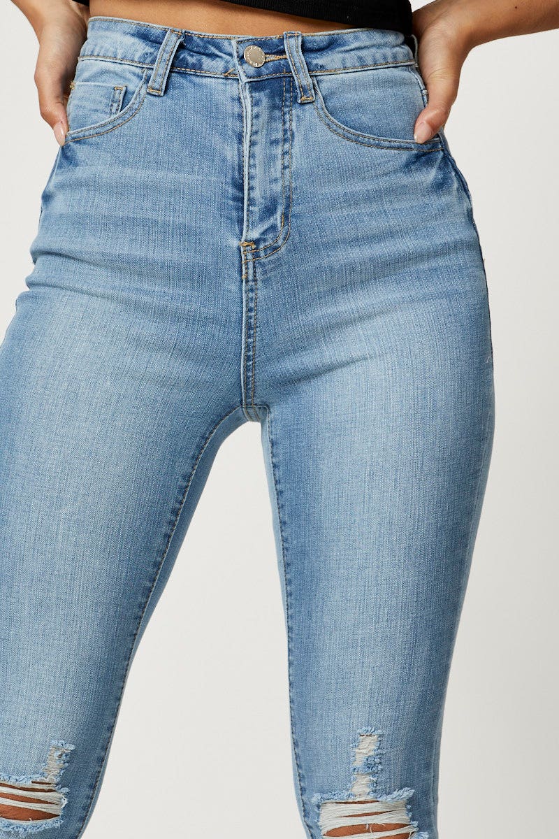 HW SKINNY JEAN Blue Skinny Denim Jeans High Rise for Women by Ally