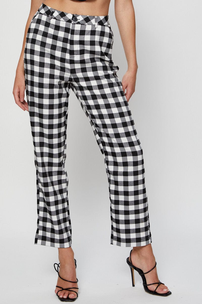 HW SLIM LEG PANT Check Slim Pants High Rise for Women by Ally