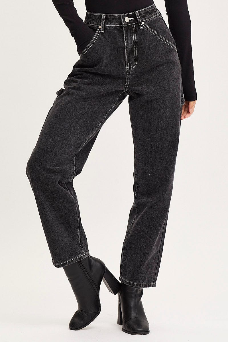 Women’s Black Carpenter Denim Jeans High Rise | Ally Fashion