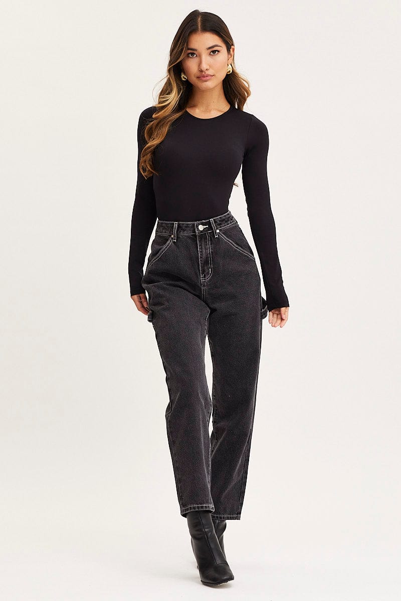 Women’s Black Carpenter Denim Jeans High Rise | Ally Fashion
