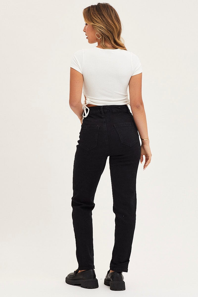 HW STRAIGHT LEG JEAN Black High Rise Mom Jeans for Women by Ally