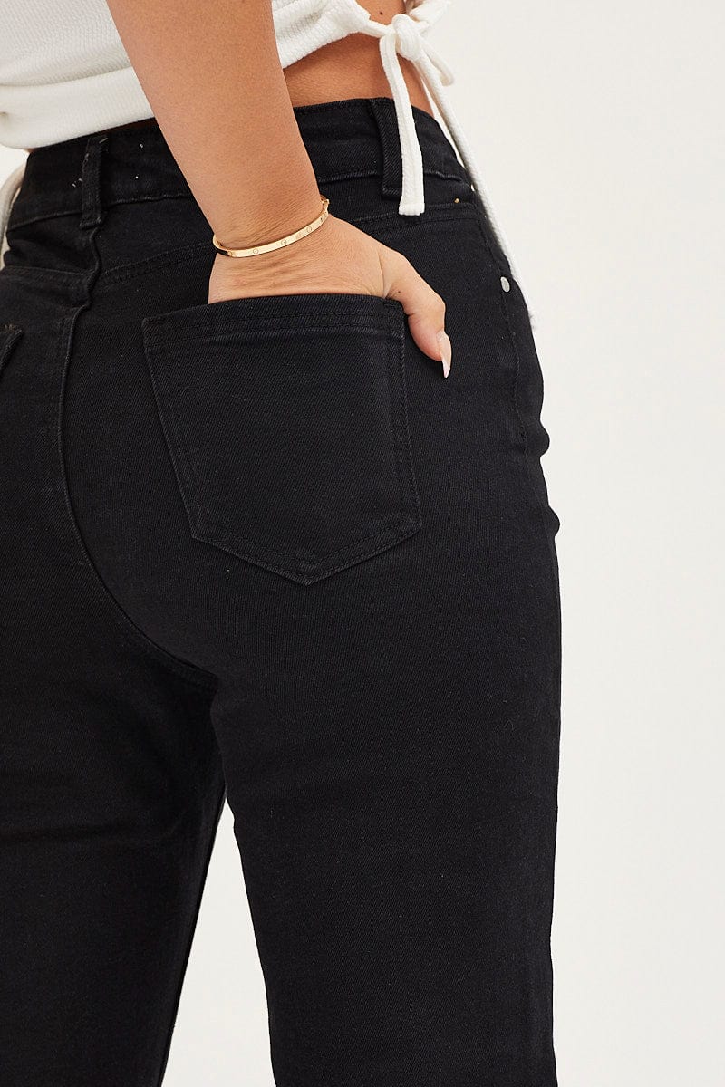 HW STRAIGHT LEG JEAN Black High Rise Mom Jeans for Women by Ally