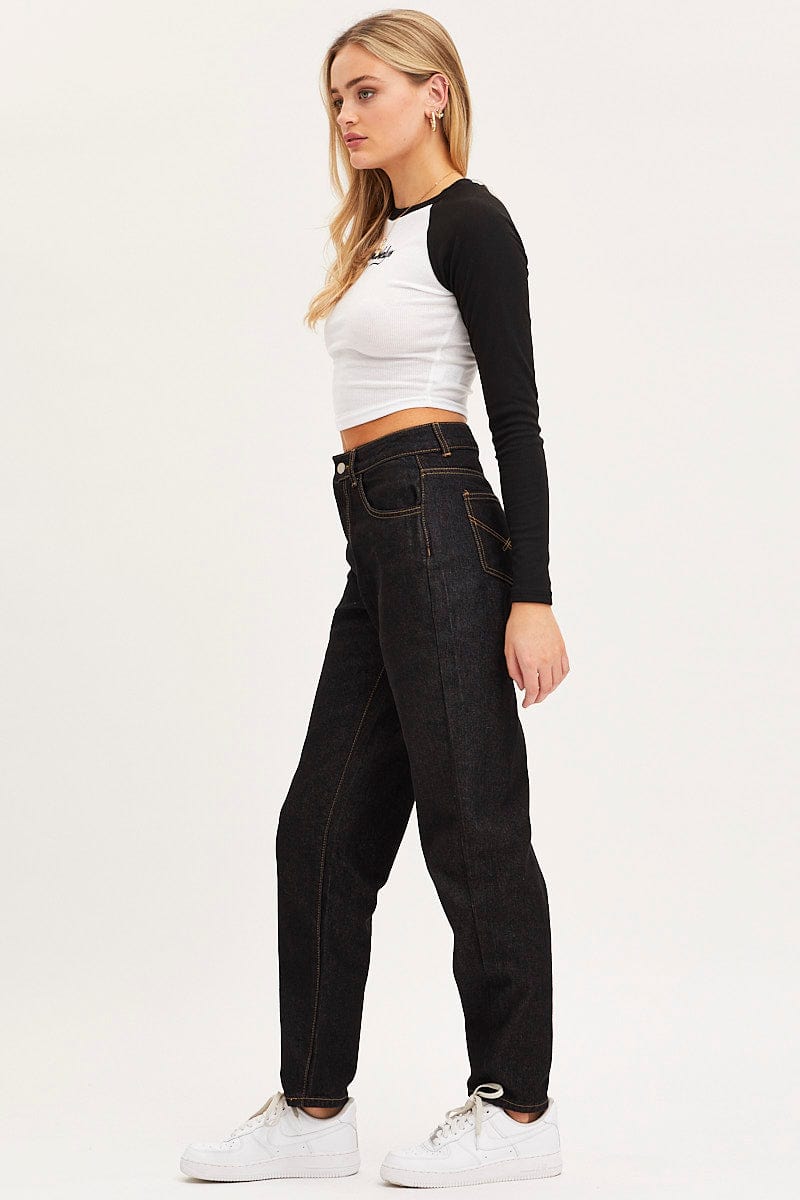 HW STRAIGHT LEG JEAN Black Mom Jeans High Rise for Women by Ally
