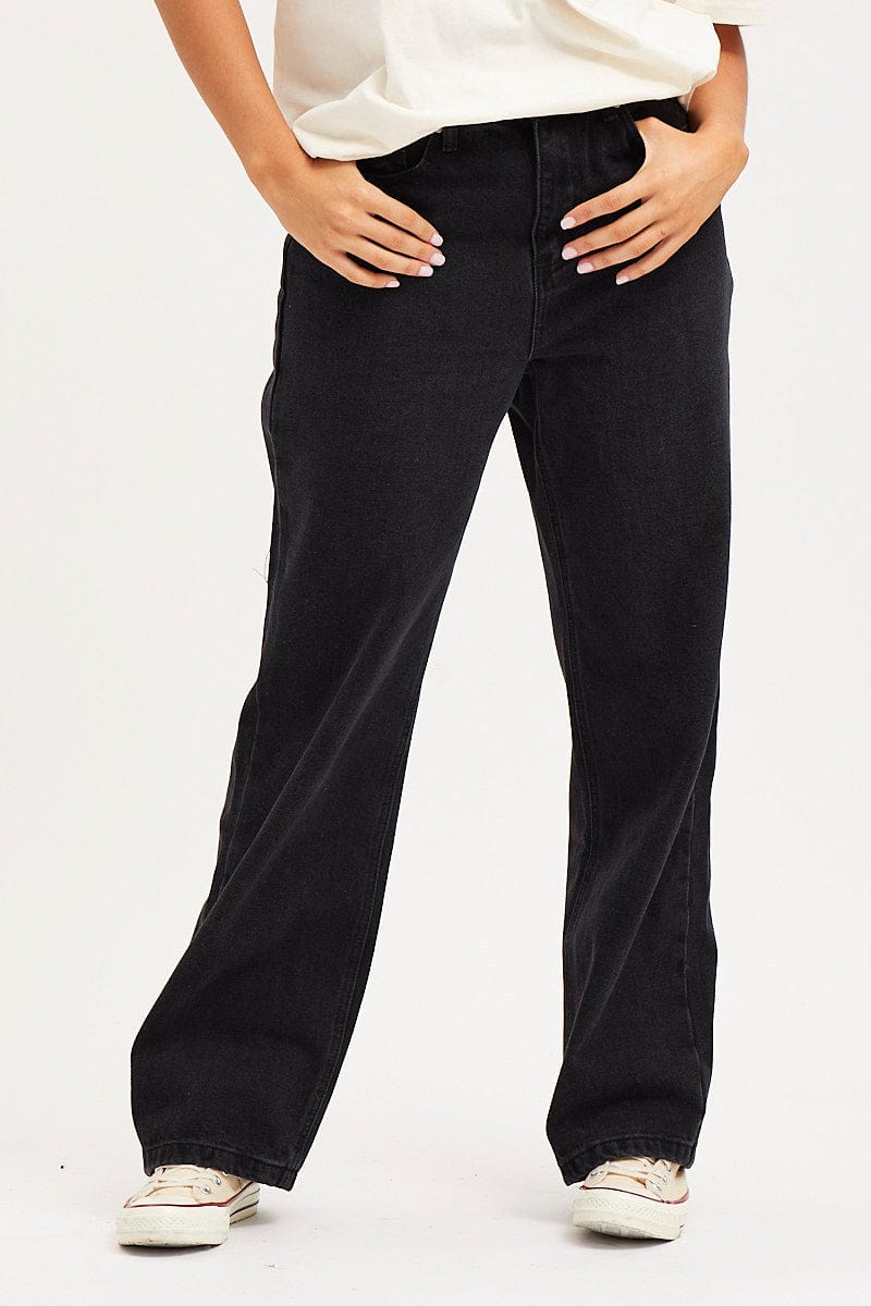 HW STRAIGHT LEG JEAN Black Unisex Straight Denim Jeans Mid Rise for Women by Ally