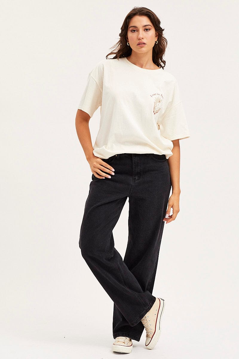 Women’s Black Unisex Straight Denim Jeans Mid Rise | Ally Fashion