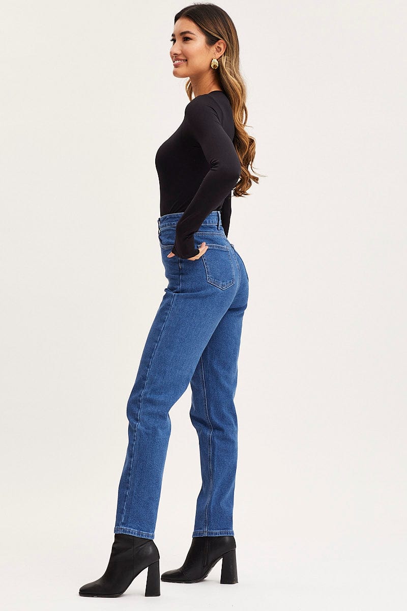 HW STRAIGHT LEG JEAN Blue High Rise Mom Jeans for Women by Ally