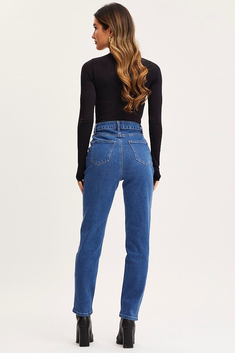 HW STRAIGHT LEG JEAN Blue High Rise Mom Jeans for Women by Ally