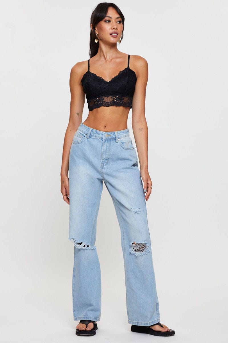 HW STRAIGHT LEG JEAN Blue Mid Blue Straight Denim Jeans High Rise for Women by Ally