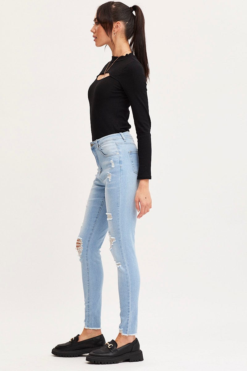 HW STRAIGHT LEG JEAN Blue Skinny Denim Jeans High Rise for Women by Ally