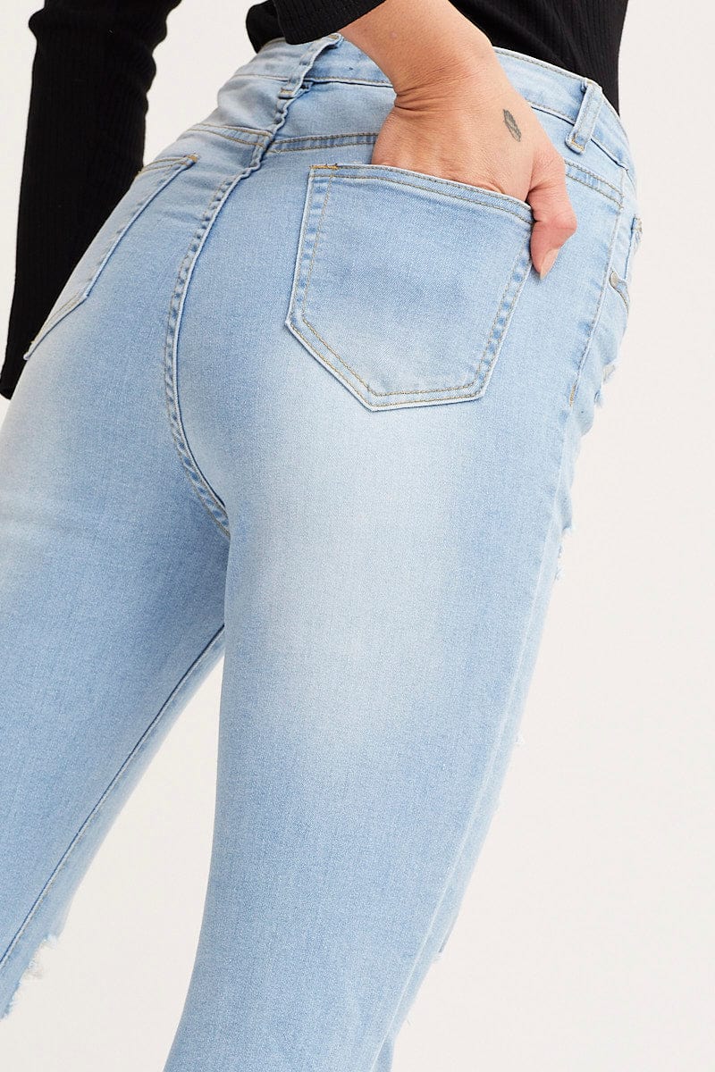 HW STRAIGHT LEG JEAN Blue Skinny Denim Jeans High Rise for Women by Ally