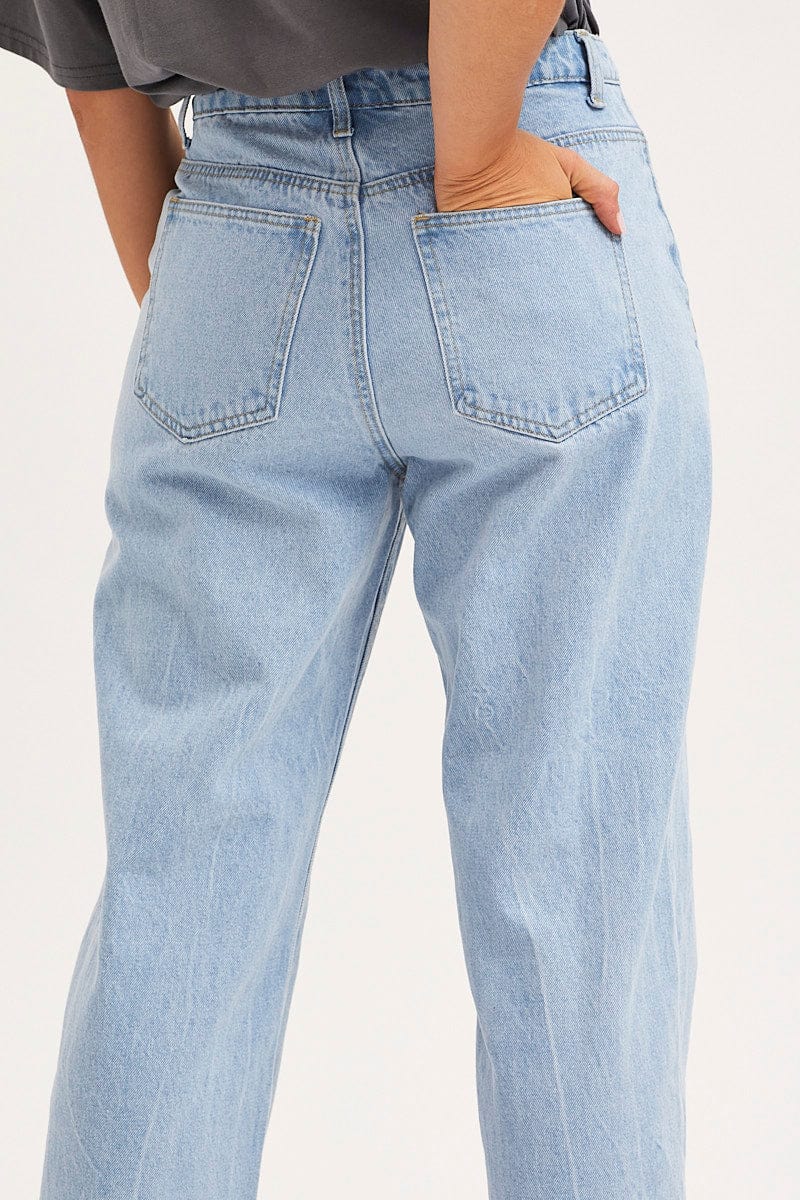 HW STRAIGHT LEG JEAN Blue Unisex Straight Denim Jeans Mid Rise for Women by Ally